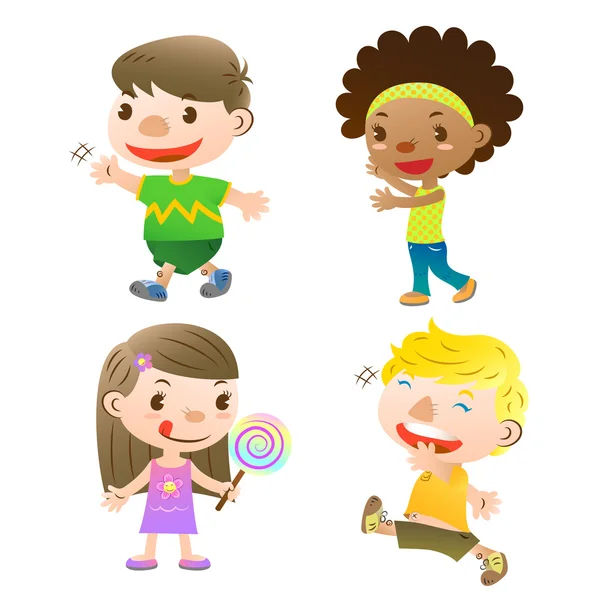 Cute kids showing,walking and holding a lolly — Stock Vector