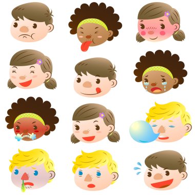 Çocuklar çeşitli yüz ifadeleri