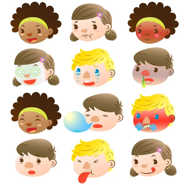 Enfants de différentes expressions faciales — Image vectorielle