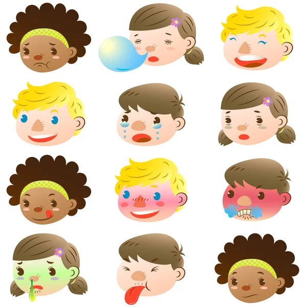 Children of various facial expressions — Stock Vector