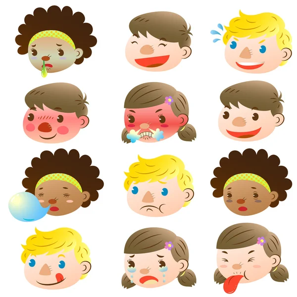 Children of various facial expressions — Stock Vector