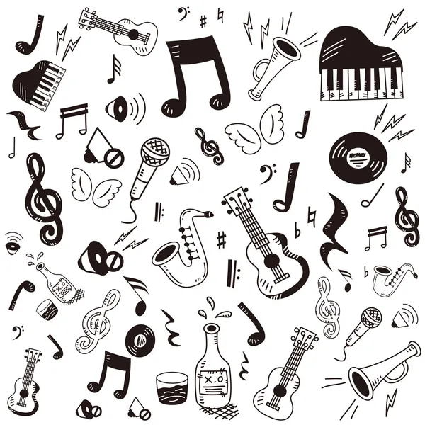 Disegnato a mano, doodle set di icone musicali — Vettoriale Stock