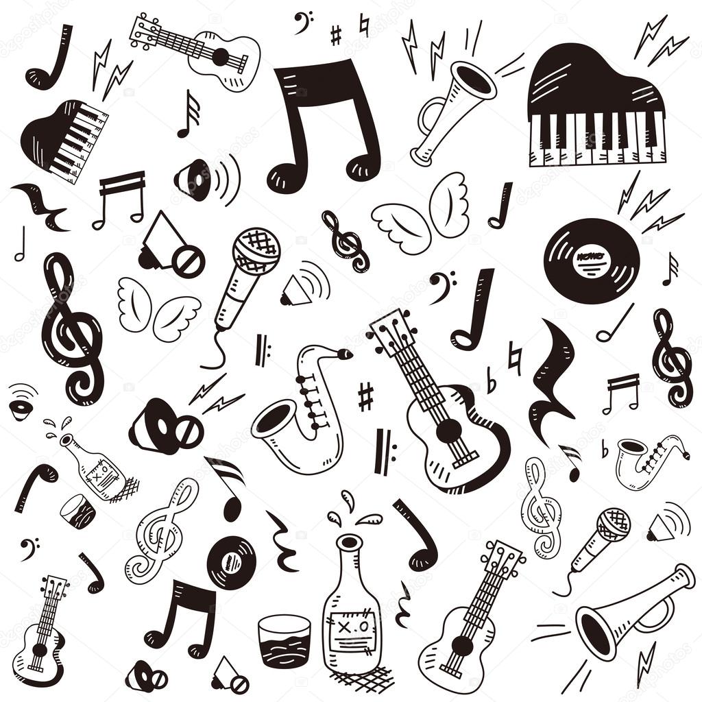 Hand drawn,doodle music icon set