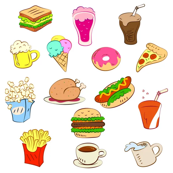 Set di icone fast food Illustrazioni Stock Royalty Free