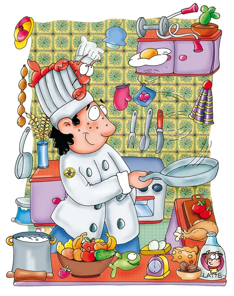 Šéfkuchař v práci — Stock fotografie