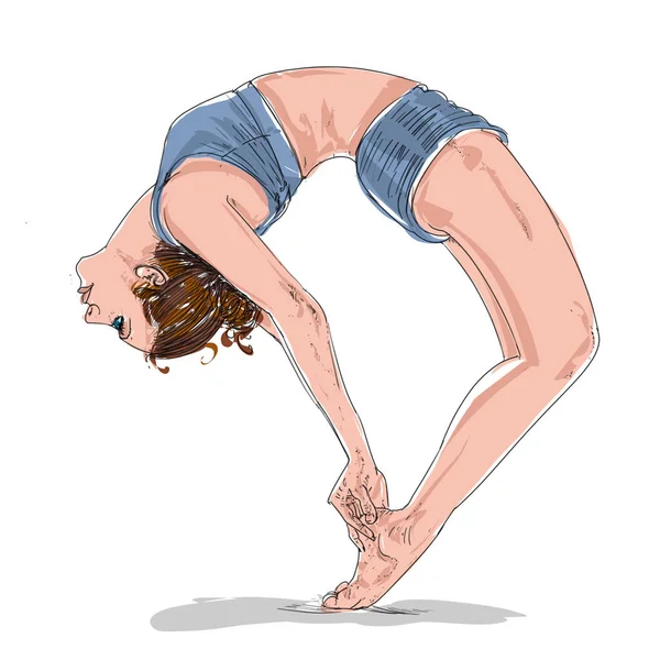 Womanhand Drawn Illustrationsportswoman Practices Yoga Meditates — Stock Photo, Image