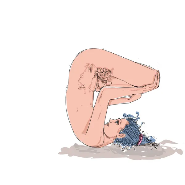 Ilustración Dibujada Mano Para Mujermujer Deportista Practica Yoga Medita —  Fotos de Stock