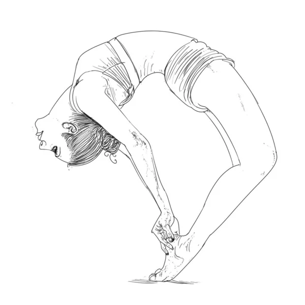 Kvinde Håndtegnet Illustrationsportskvinde Praktiserer Yoga Mediterer - Stock-foto