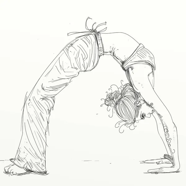 Ilustración Dibujada Mano Para Mujermujer Deportista Practica Yoga Medita —  Fotos de Stock