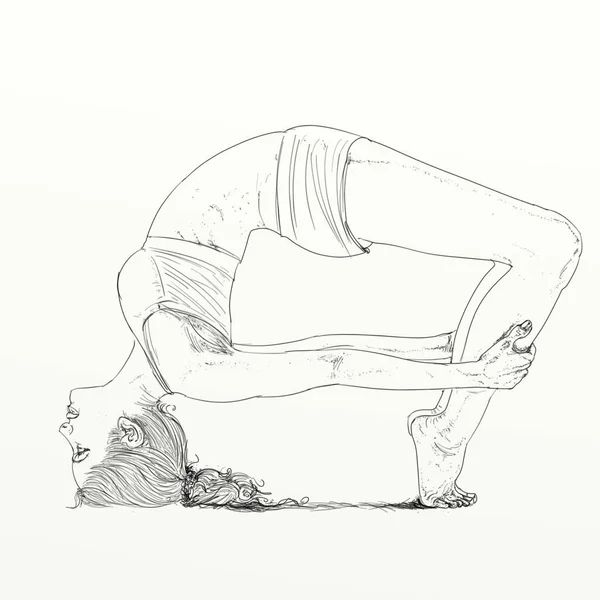 Kvinde Håndtegnet Illustrationsportskvinde Praktiserer Yoga Mediterer - Stock-foto