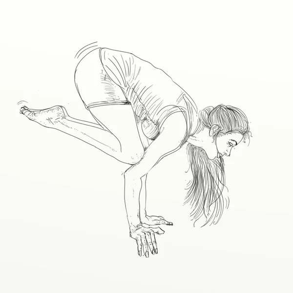 Kvinde Håndtegnet Illustrationsportskvinde Praktiserer Yoga Mediterer - Stock-foto