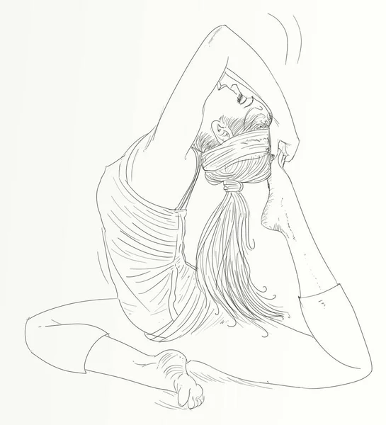 Womanhand Drawn Illustrationsportswoman Practices Yoga Meditates — Stock Photo, Image