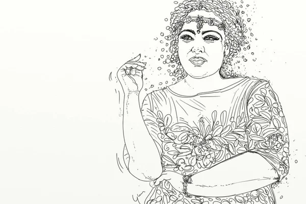 Czarny Kobieta Ręcznie Rysowane Ilustracja Erotyka Czarny Biały Artystyczny Porcelana — Zdjęcie stockowe