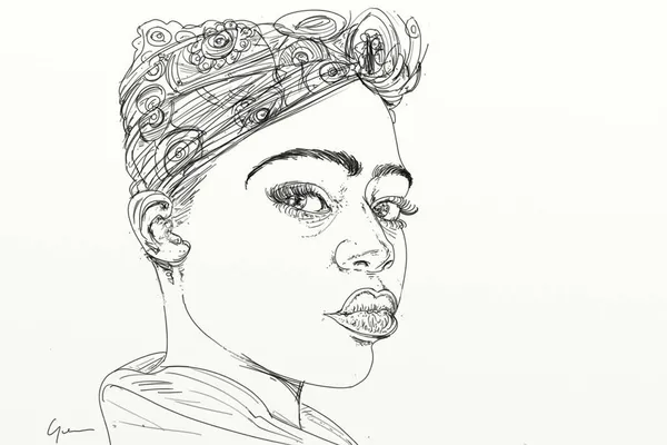 Black woman hand drawn illustration erotic black and white artistic chine line