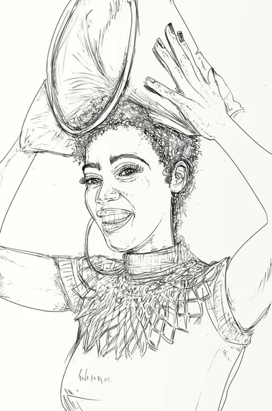 黒人女性手描きイラストエロ黒と白の芸術機械ライン — ストック写真
