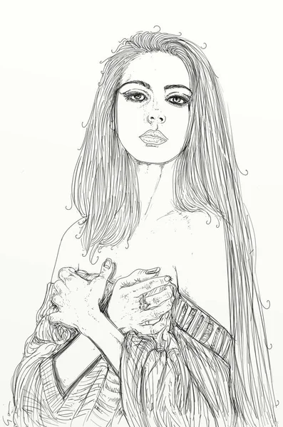 Illustrazione Disegnata Mano Donnalinea Artistica Erotica Bianco Nero — Foto Stock