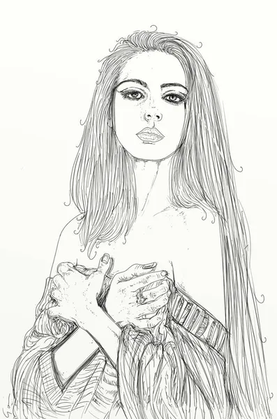 女性手描きイラストエロ黒と白の芸術機械ライン ストック写真
