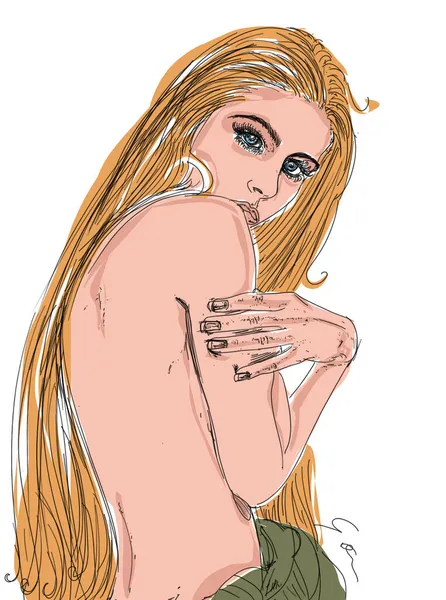 Donna Ritratto Illustrazione Disegnata Mano Linea Erotica Colorata Con Colori — Photo