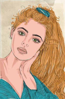 Portre, modaya uygun kadın, klasik el çizimi.