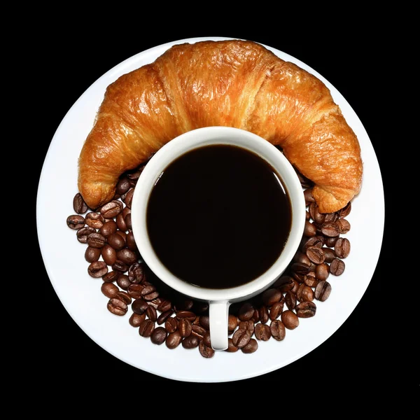 Kávé és francia roll Stock Kép