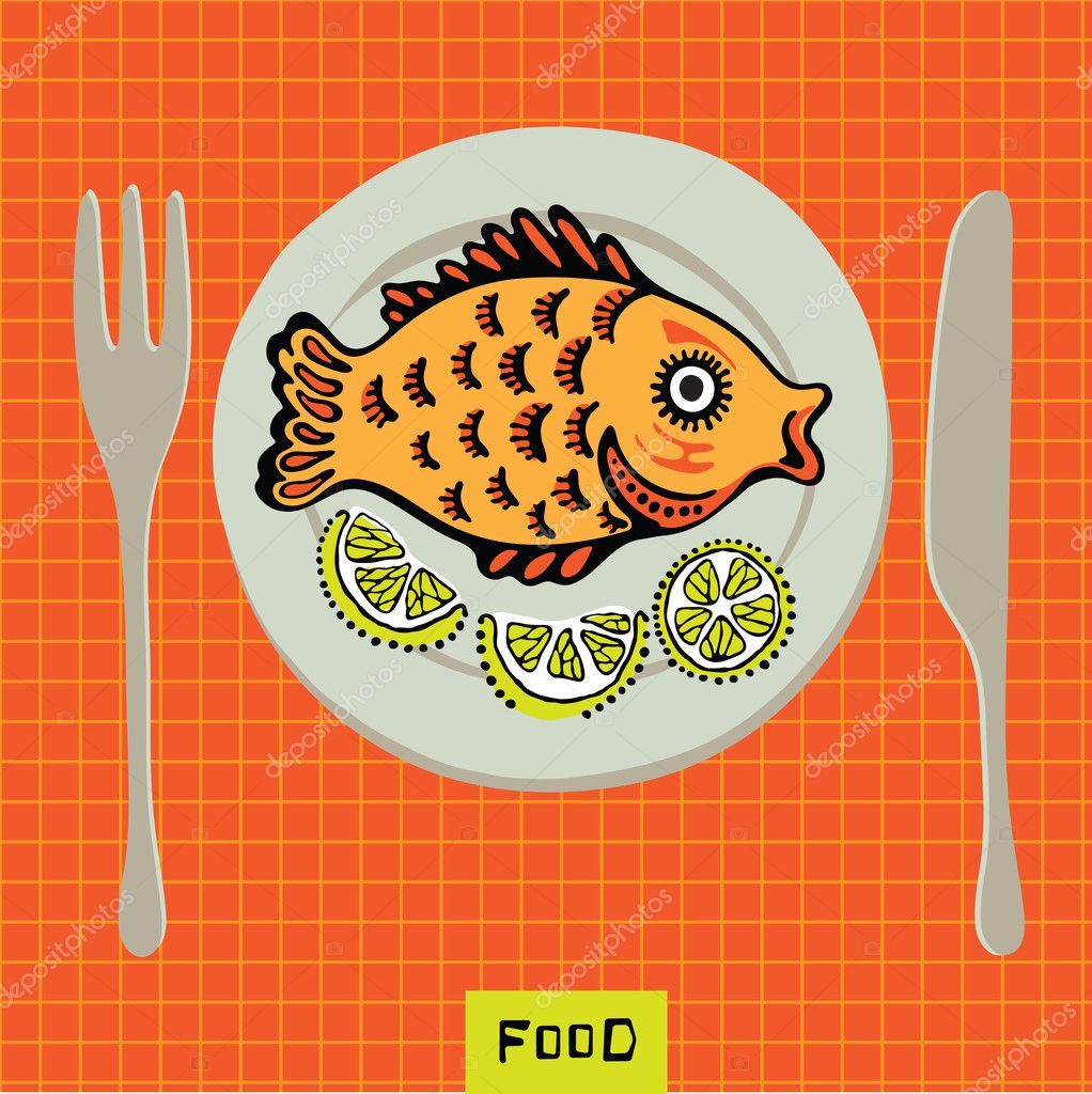 Fish on a plate — Stock Vector © RudVolha 12756090
