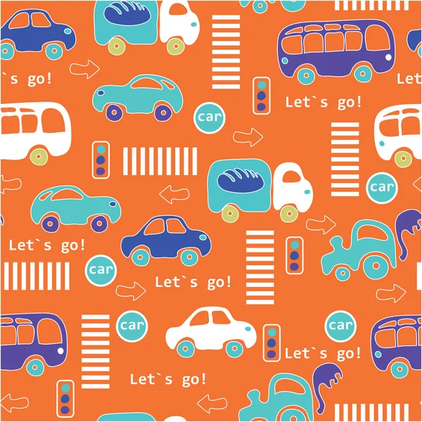 Seamless pattern with colorful little cars — Stock Vector