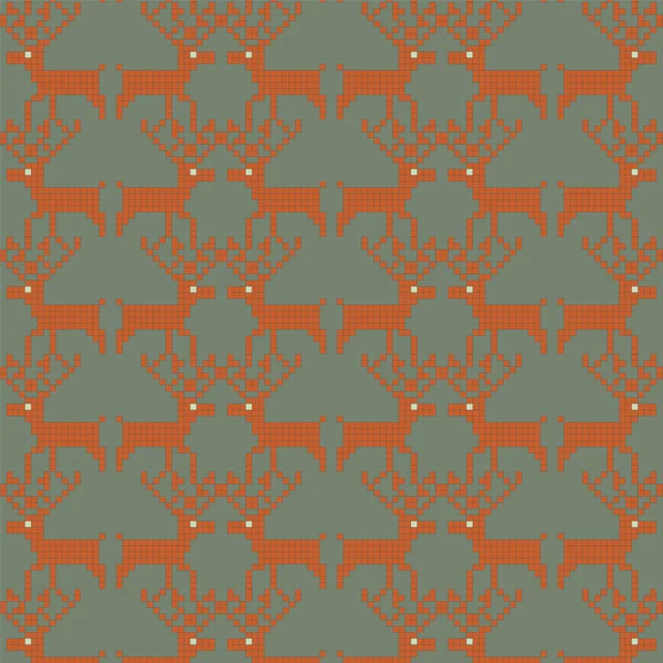 Seamless with pixel deer. Winter pattern — Stock Vector