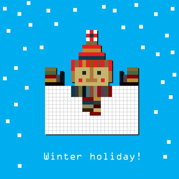 Greeting card of little boy. Pixel design — Stock Vector