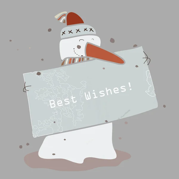 Cartão de saudação com boneco de neve feliz —  Vetores de Stock