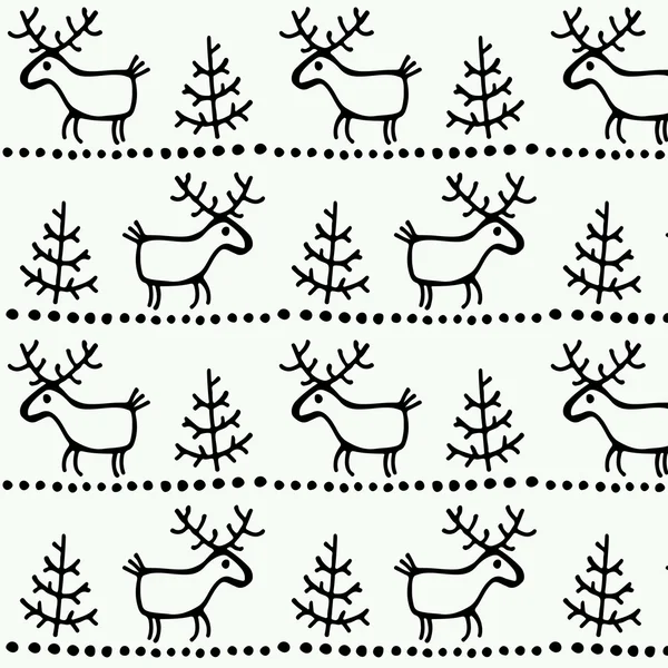 Christmas seamless texture with deer and tree. — Stock Vector