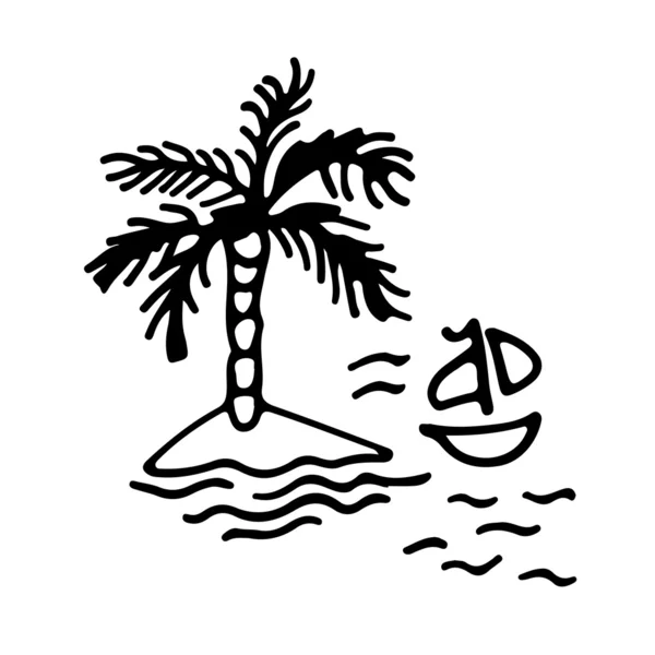 Gambar tangan Pulau dan perahu - Stok Vektor
