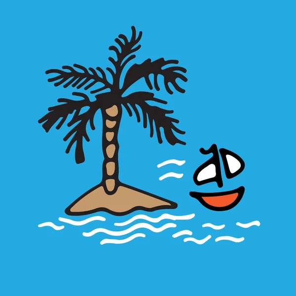 Strony rysunku wyspy i łodzi. — Wektor stockowy
