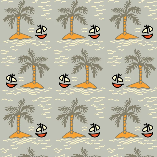Texture sans couture avec île et bateau . — Image vectorielle