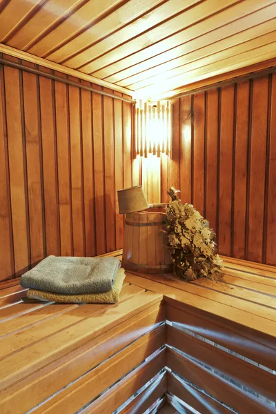 El interior de la sauna banco, lámpara, nadie, lámpara — Foto de Stock