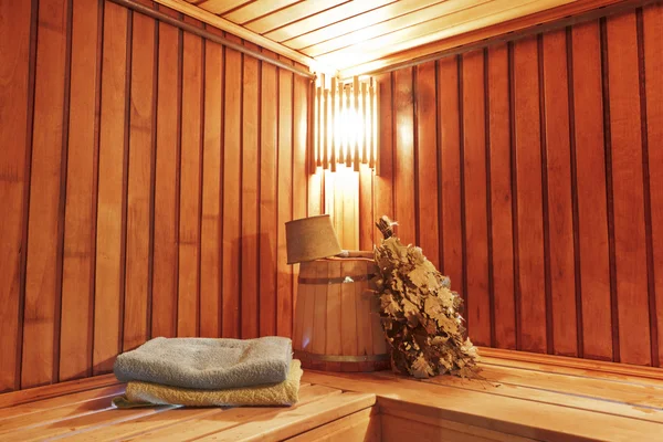 Sauna with ready accessories for washing — Stock Photo, Image