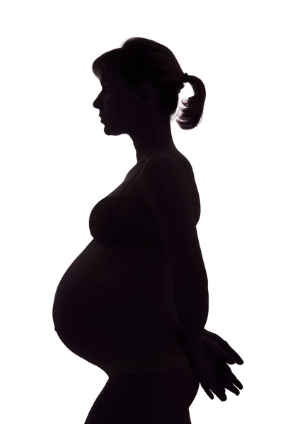 Silueta de la mujer embarazada aislada en blanco Fotos De Stock