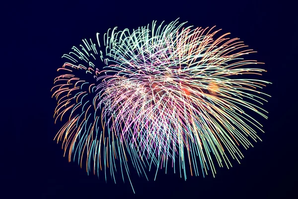 Colorful fireworks on the dark dlue sky background — Stock Photo, Image