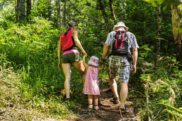 Família em passeio nas montanhas no dia de verão — Fotografia de Stock