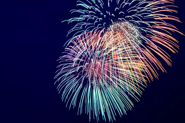 Colorful fireworks on the dark dlue sky background — Stock Photo, Image