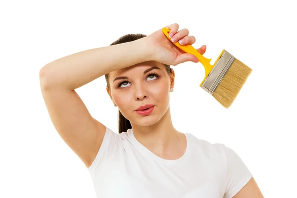 The beautiful woman looks up having rest from work — Stock Photo, Image