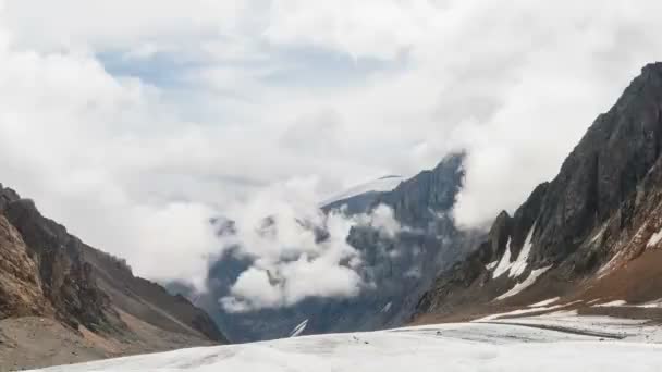 Glacier et sommets avec la neige fortement dans les montagnes Altaï — Video