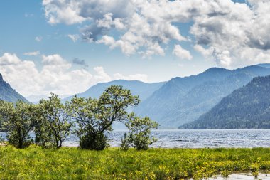Rusya. lake teletsky peyzaj dağlar yaz: s