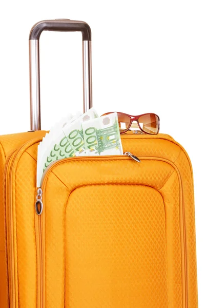 Suitcase with money isolated on white background — Stock Photo, Image