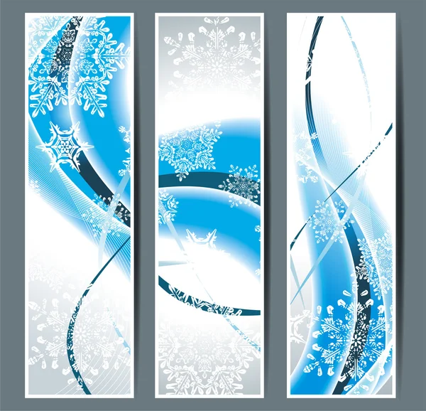 Tarjetas de felicitación con copos de nieve y olas azules . — Vector de stock