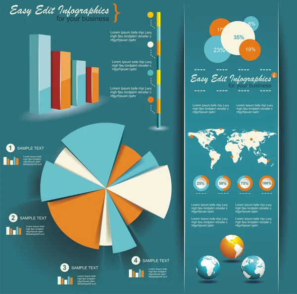 Conjunto de elementos infográficos. Mapa del mundo y gráficos de la información — Archivo Imágenes Vectoriales