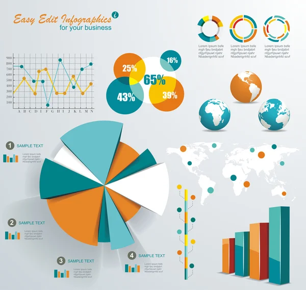 Set von Infographischen Elementen. Weltkarte und Informationsgrafik — Stockvektor
