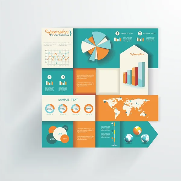 Ensemble d'éléments d'infographie. Carte du monde et graphiques d'information — Image vectorielle