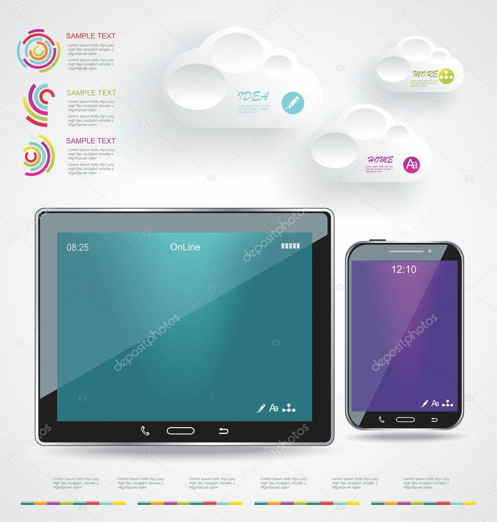Modern Infographic with a touch screen smartphone in the middle.