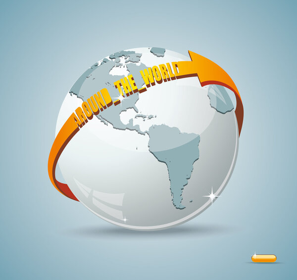 Globe design with around the world arrow.