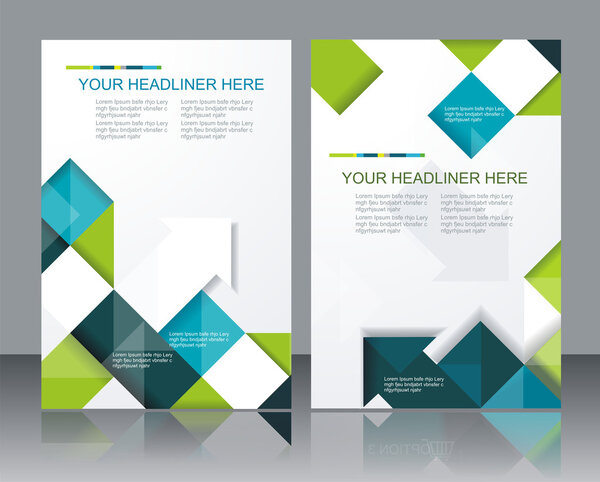 Vector brochure template design with cubes and arrows elements.